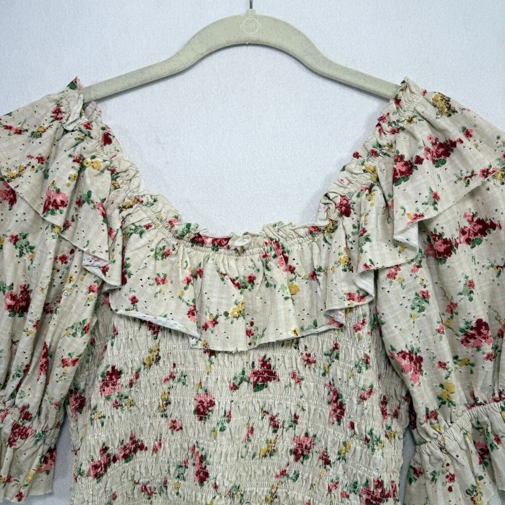 Free People Top Women S Cream Favorite Girl Crop Floral Ruffle Cottagecore Boho - Picture 7 of 13